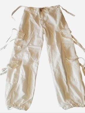 Beige Botany White Cotton Parachute Cargo Pant Size S/M Gorpcore Dance Y2k style